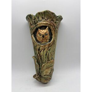 Vintage 1920's Weller Art Pottery Woodcraft Owl in Tree Wall Pocket
